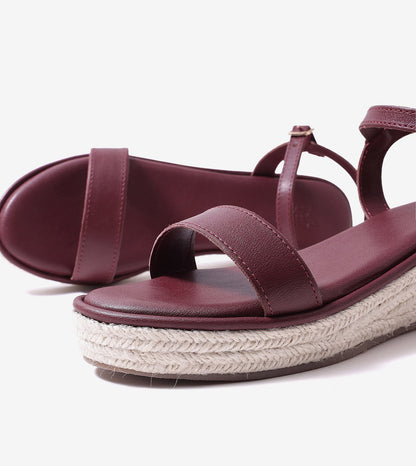 Minimal Two-Strap Platform Espadrille Wedges - Maroon