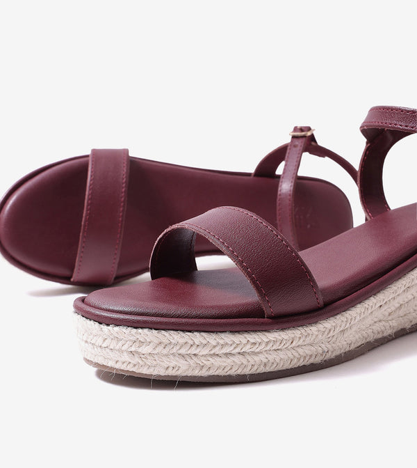 Two-Strap Espadrille Wedges - Maroon