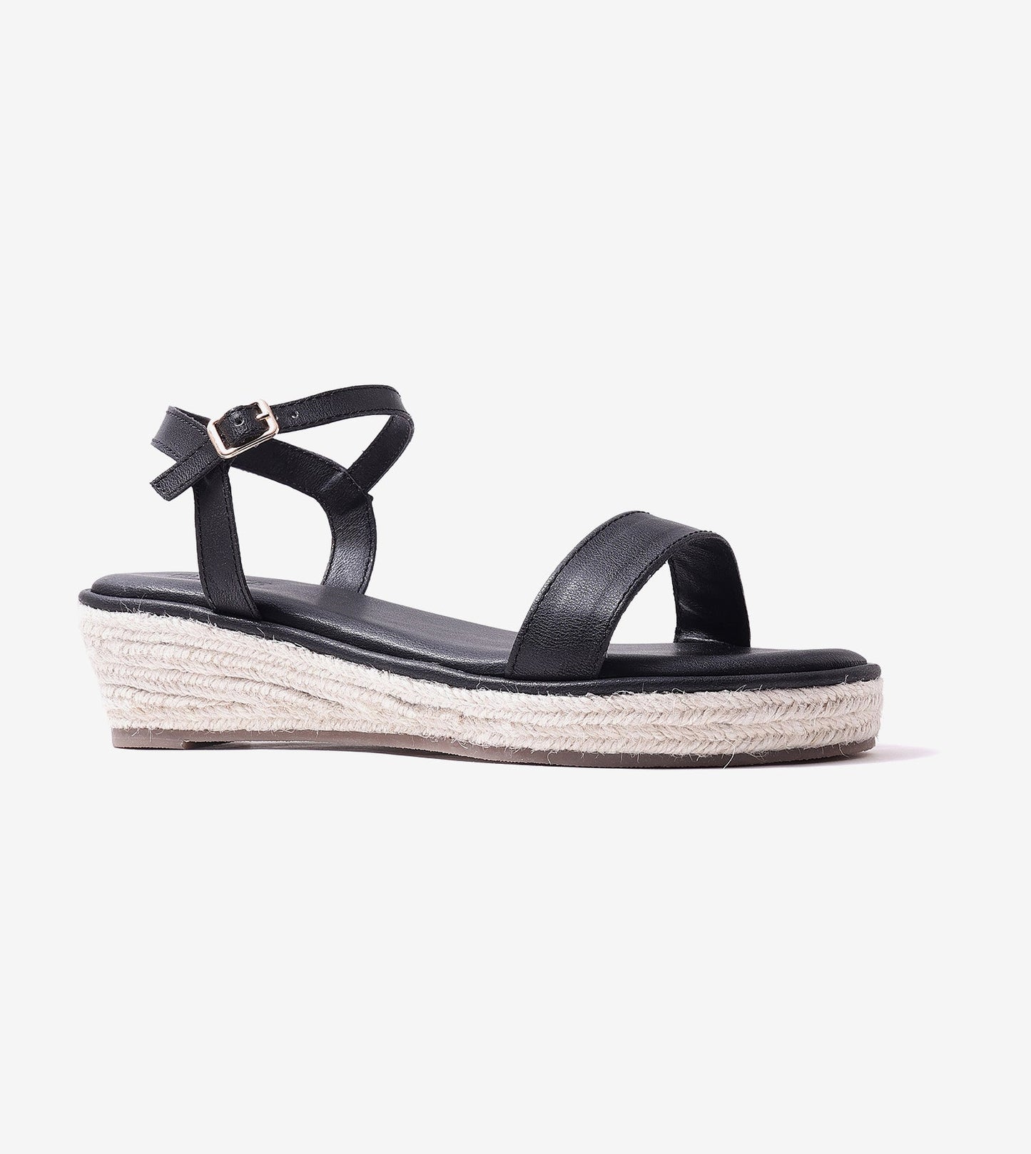 Minimal Two-Strap Platform Espadrille Wedges - Black