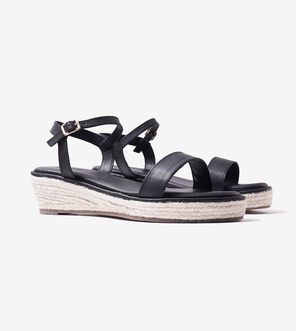 Two-Strap Espadrille Wedges - Black