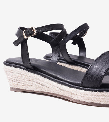 Minimal Two-Strap Platform Espadrille Wedges - Black