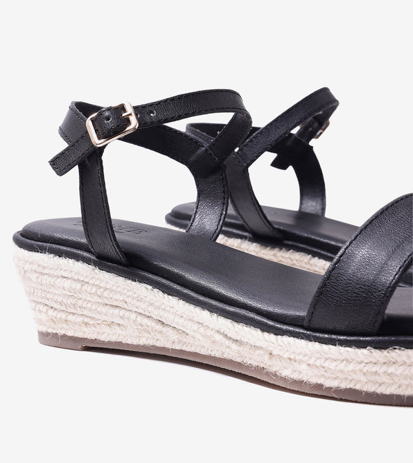 Two-Strap Espadrille Wedges - Black