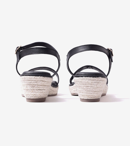 Minimal Two-Strap Platform Espadrille Wedges - Black