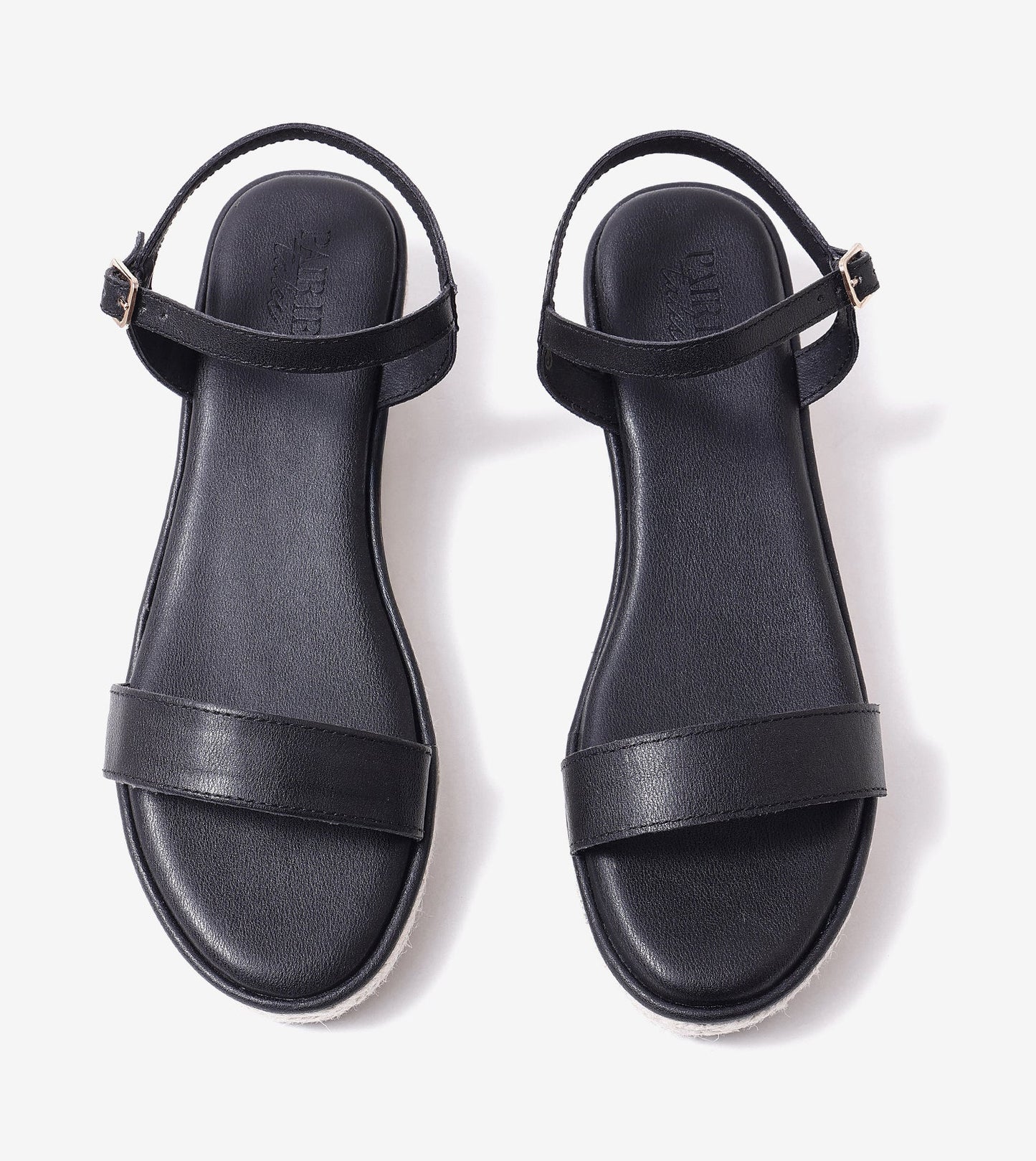 Minimal Two-Strap Platform Espadrille Wedges - Black