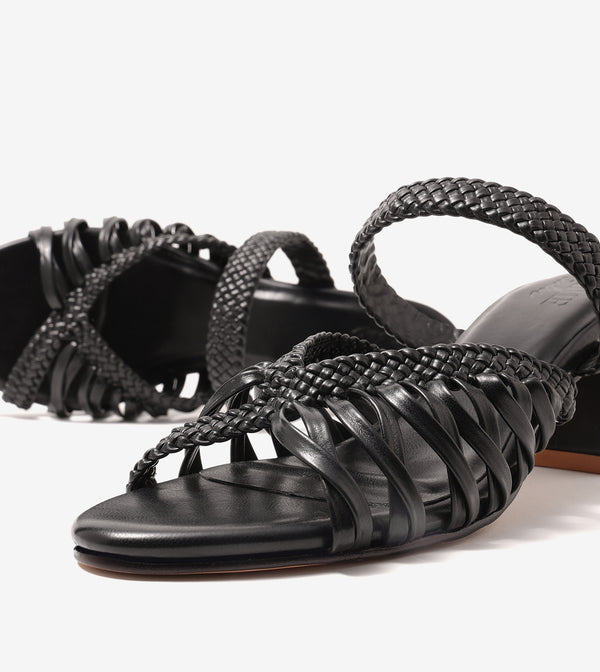 Woven Crossover Block Heel - Black
