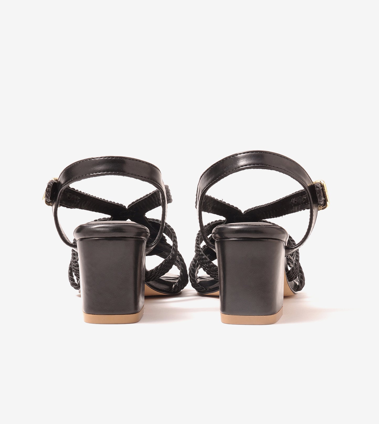 Interwoven Strap Block Heel Sandals - Black