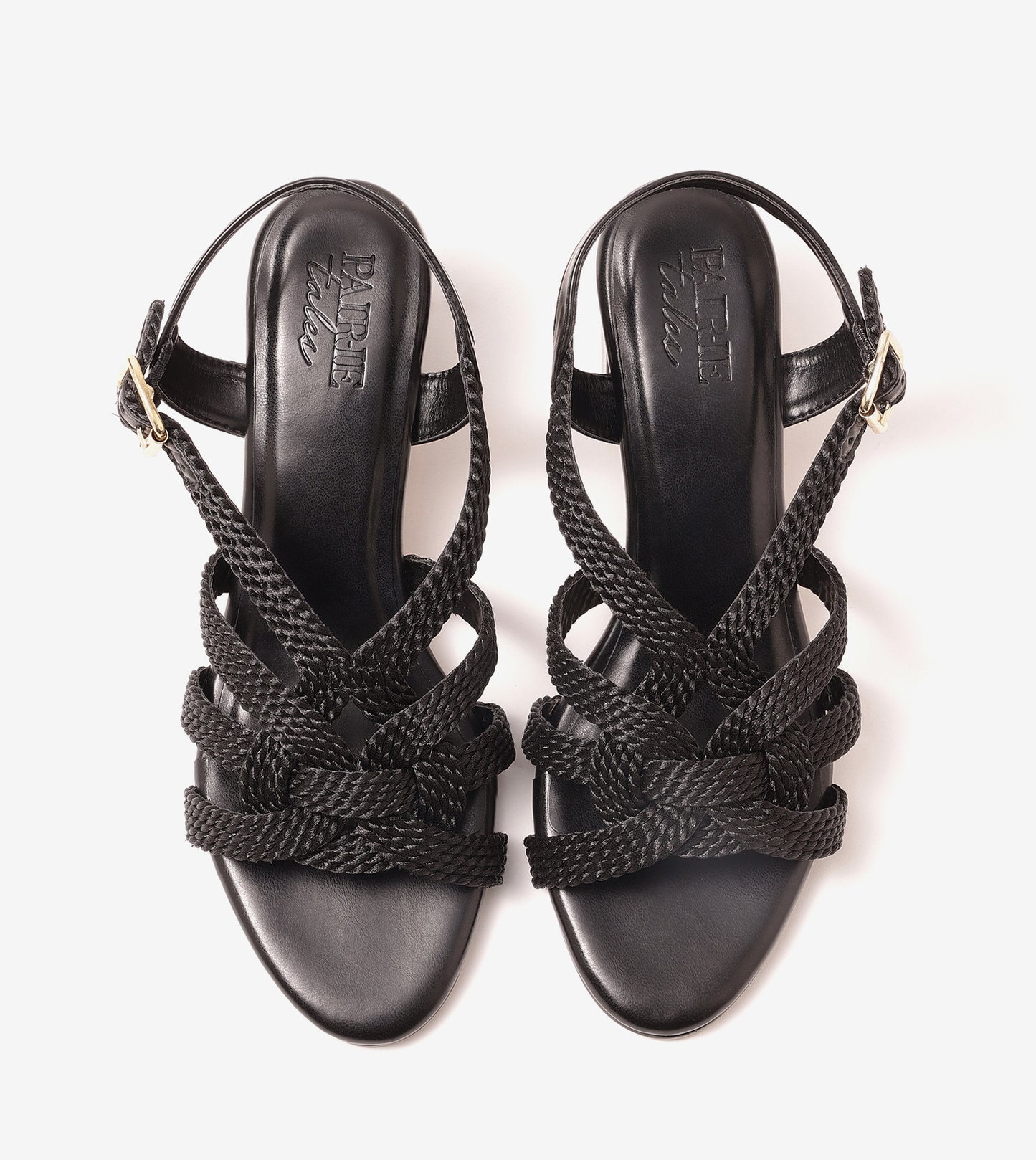 Interwoven Strap Block Heel Sandals - Black