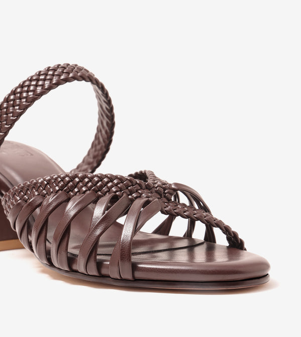 Woven Crossover Block Heel - Brown