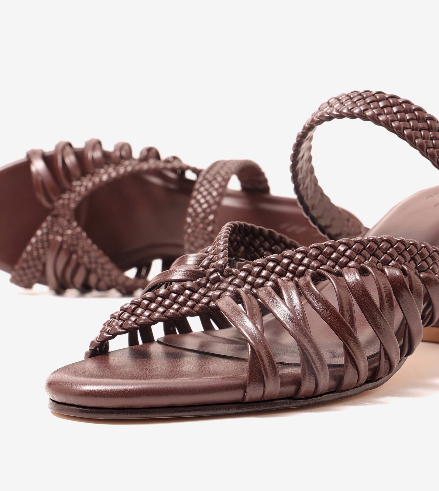 Woven Crossover Block Heel - Brown