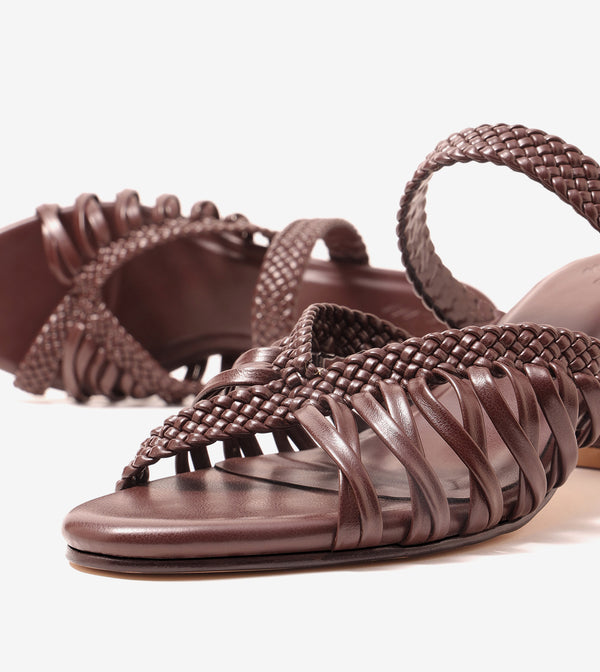 Woven Crossover Block Heel - Brown