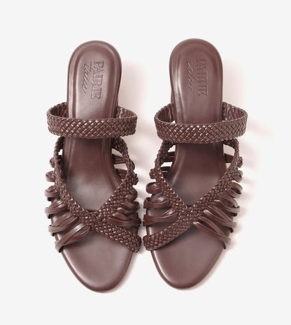 Woven Crossover Block Heel - Brown