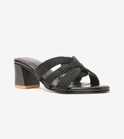 Braided Crossover Block Heels - Black