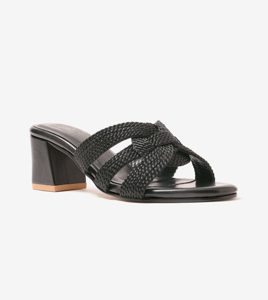 Braided Crossover Block Heels - Black