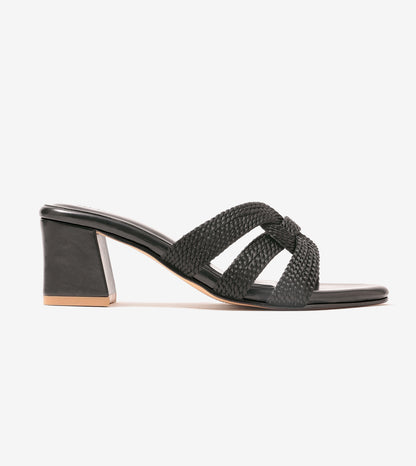 Braided Crossover Block Heels - Black