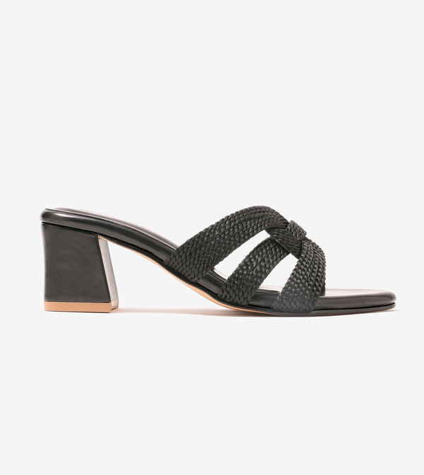 Braided Crossover Block Heels - Black