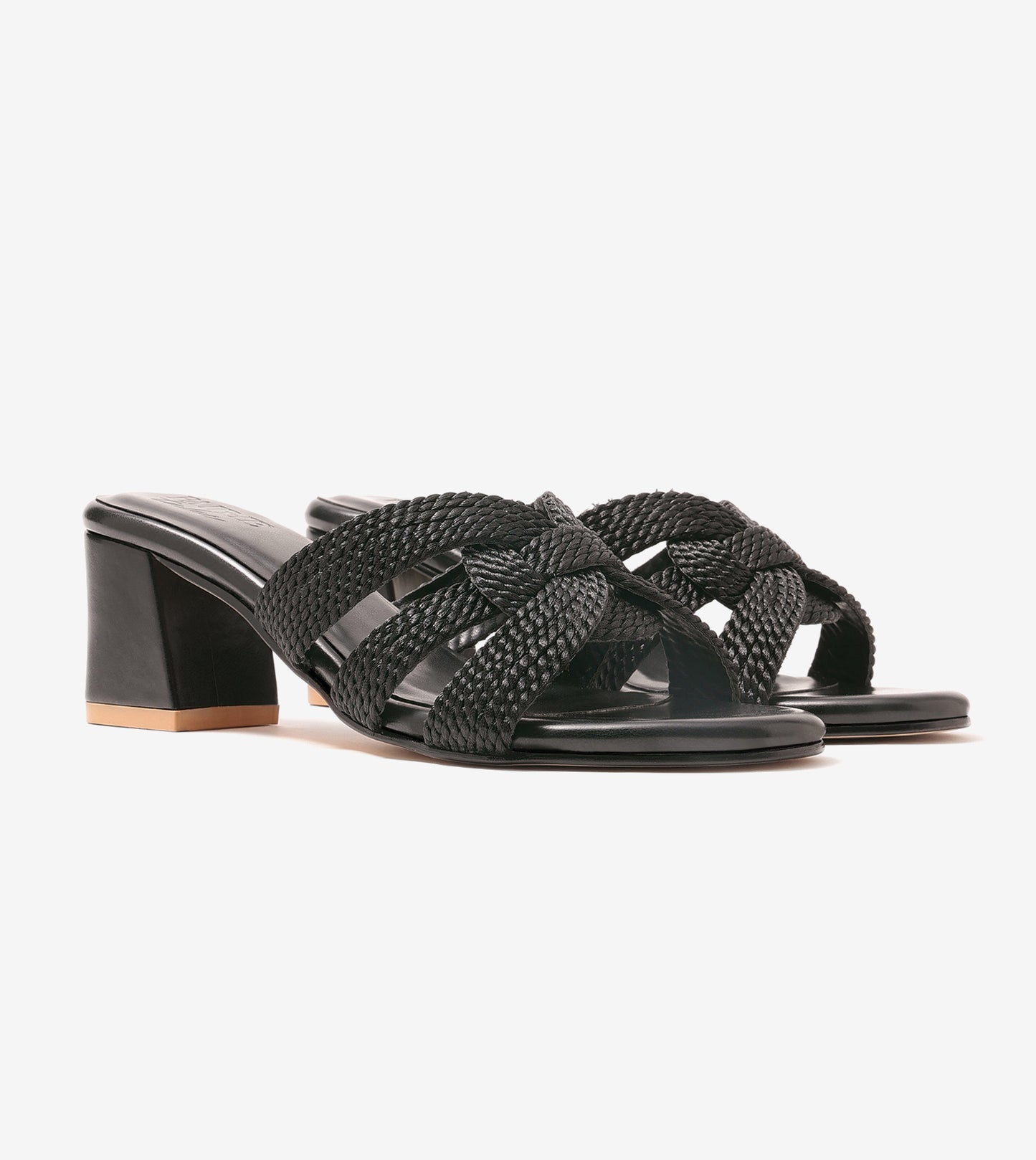 Braided Crossover Block Heels - Black