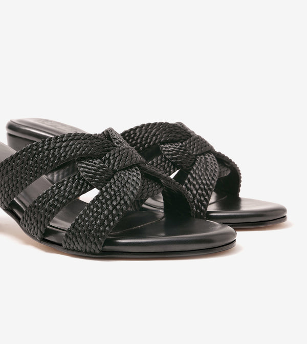 Braided Crossover Block Heels - Black