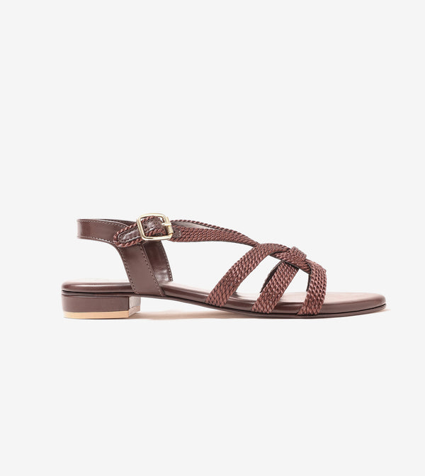 Entwined Woven Strap Flats Sandal - Brown
