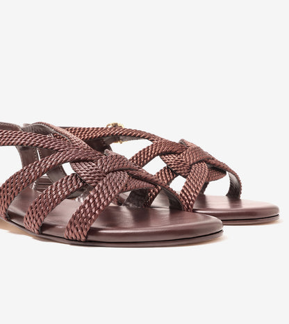 Entwined Woven Strap Flats Sandal - Brown