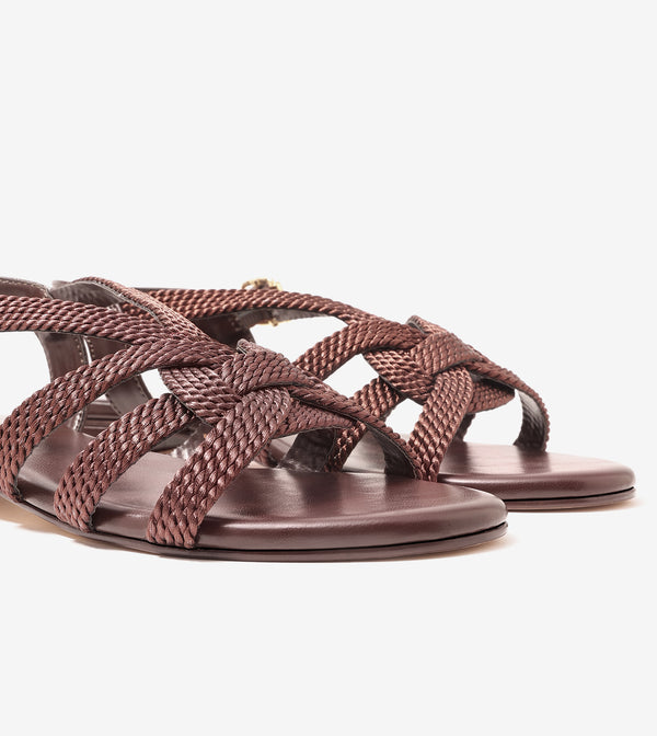 Entwined Woven Strap Flats Sandal - Brown