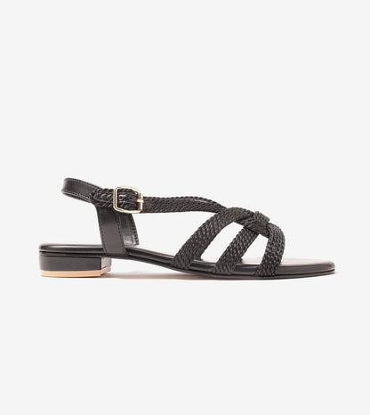 Entwined Woven Strap Flats Sandal - Black