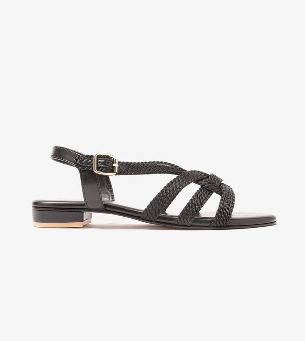Entwined Woven Strap Flats Sandal - Black