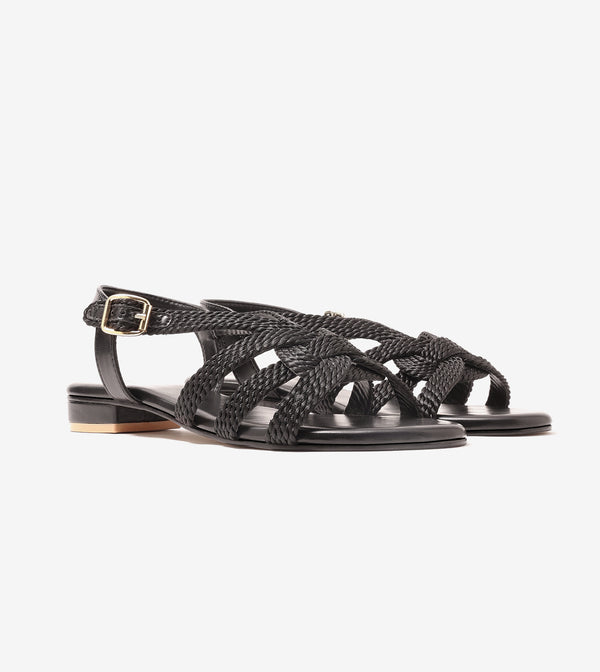 Entwined Woven Strap Flats Sandal - Black