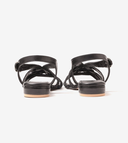 Entwined Woven Strap Flats Sandal - Black