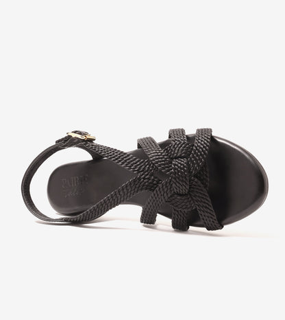 Entwined Woven Strap Flats Sandal - Black