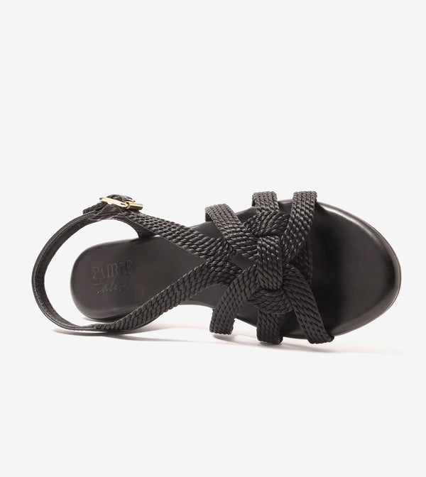 Entwined Woven Strap Flats Sandal - Black