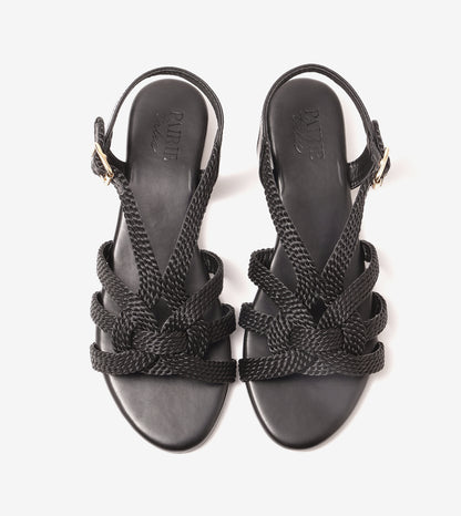 Entwined Woven Strap Flats Sandal - Black