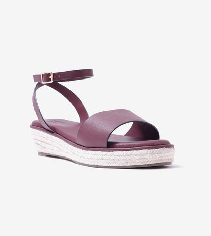 Espadrille Wedges with Ankle Strap - Maroon
