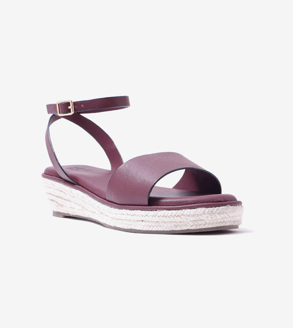 Espadrille Wedges with Ankle Strap - Maroon