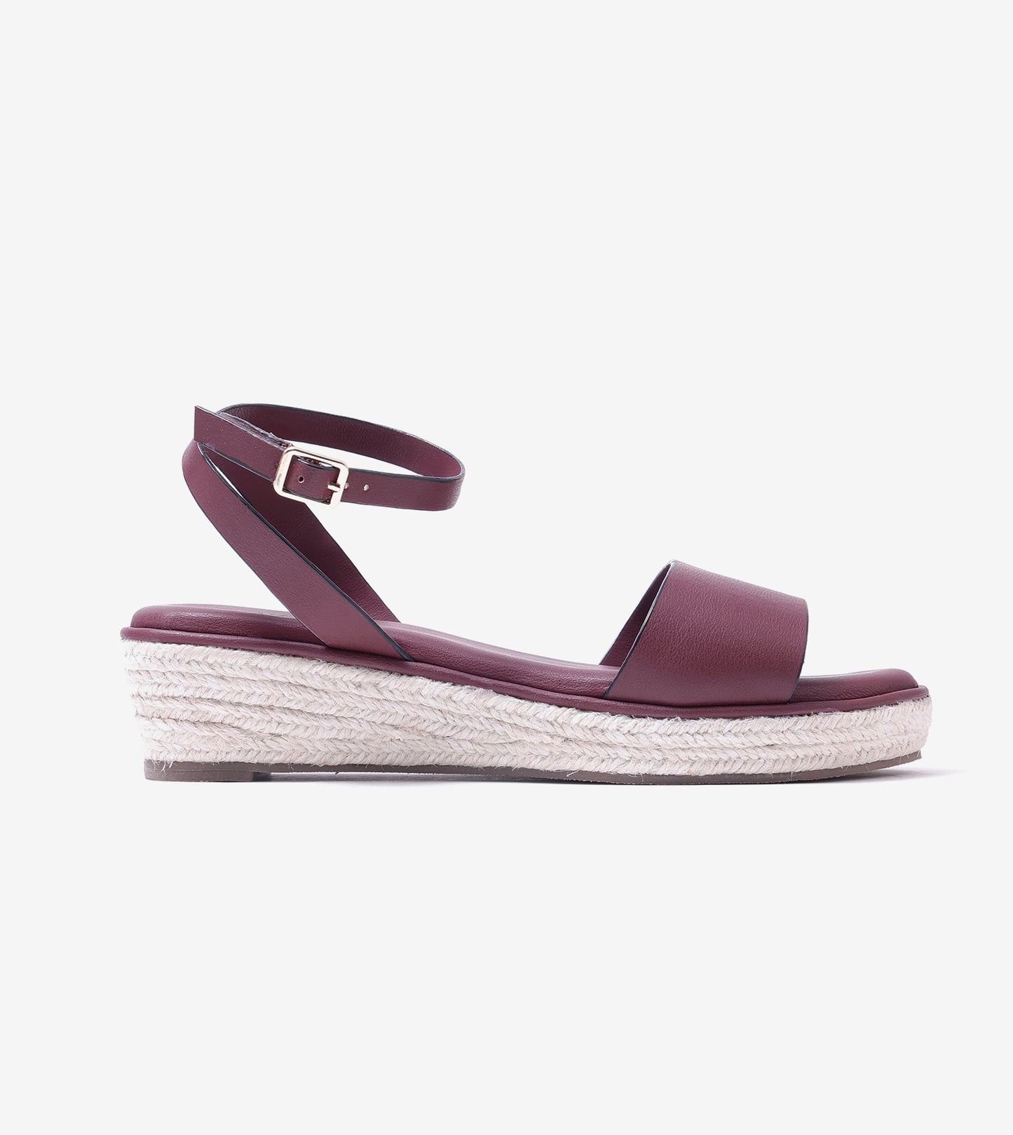 Espadrille Wedges with Ankle Strap - Maroon