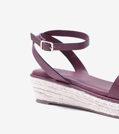 Espadrille Wedges with Ankle Strap - Maroon