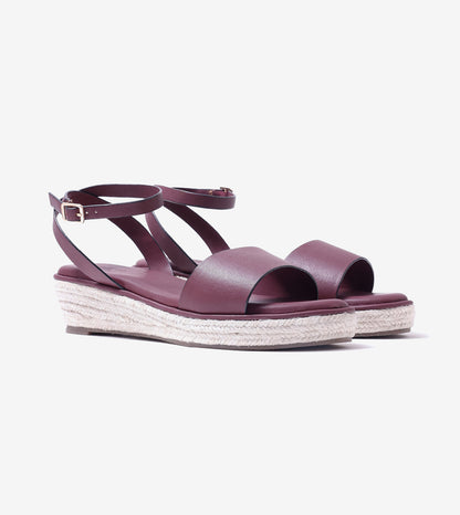 Espadrille Wedges with Ankle Strap - Maroon