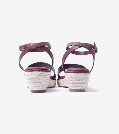 Espadrille Wedges with Ankle Strap - Maroon