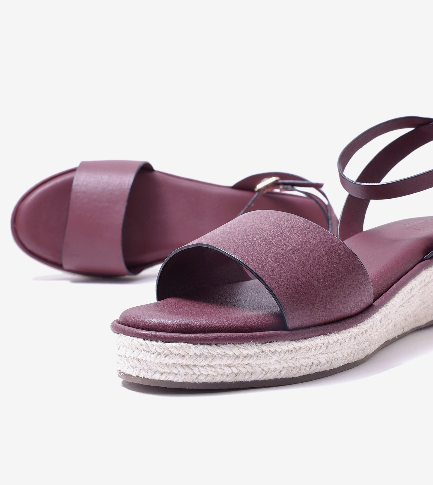 Espadrille Wedges with Ankle Strap - Maroon