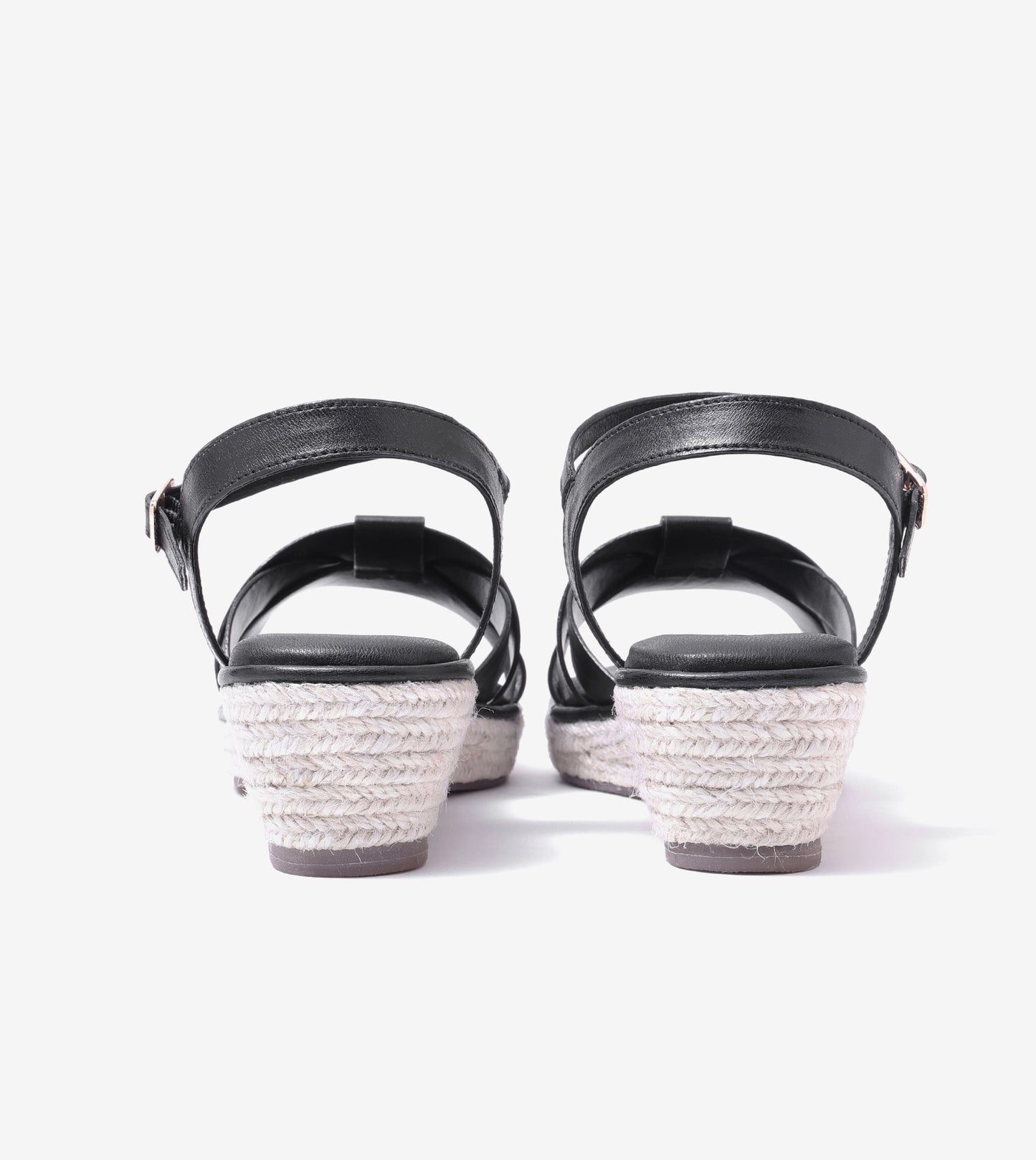 Double-Band Slide Wedges Ankle Strap - Black