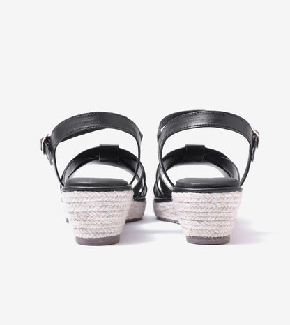 Double-Band Slide Wedges Ankle Strap - Black