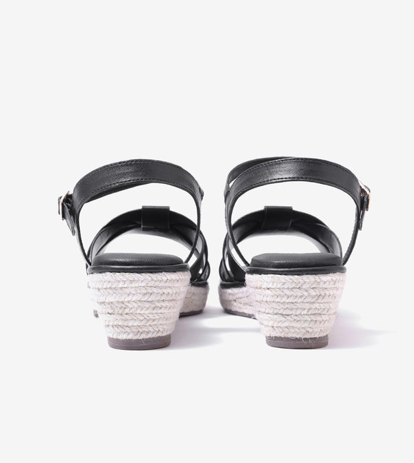 Double-Band Slide Wedges Ankle Strap - Black