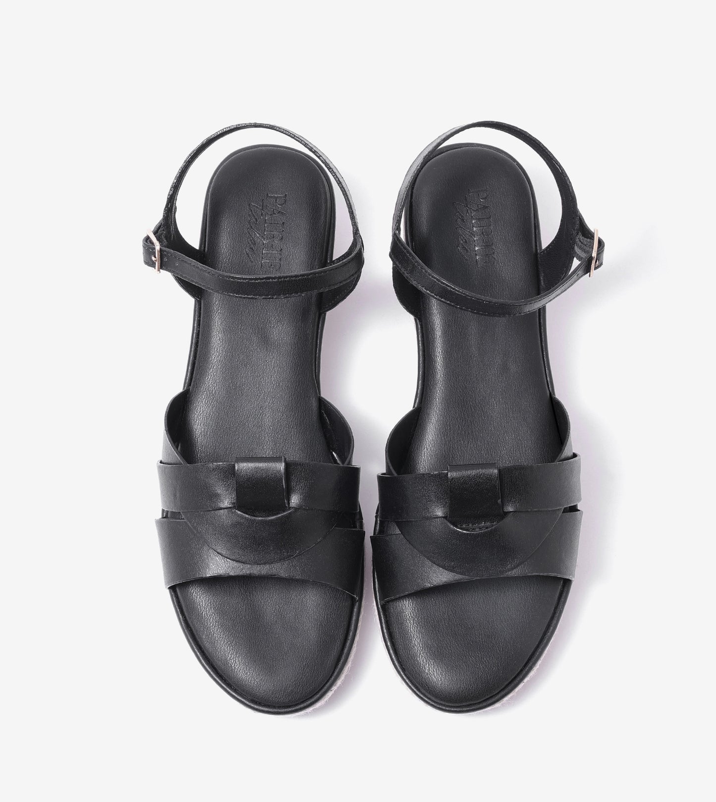 Double-Band Slide Wedges Ankle Strap - Black