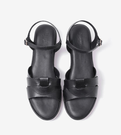 Double-Band Slide Wedges Ankle Strap - Black