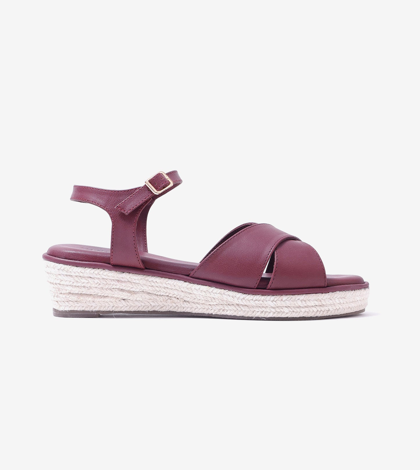 Cross-Strap Espadrille Wedges with Ankle Strap - Maroon