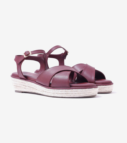 Cross-Strap Espadrille Wedges with Ankle Strap - Maroon