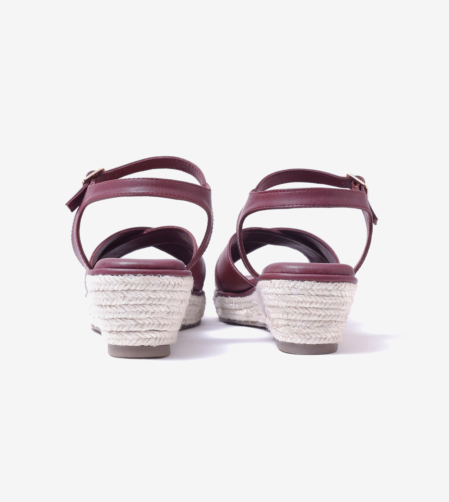 Cross-Strap Espadrille Wedges with Ankle Strap - Maroon
