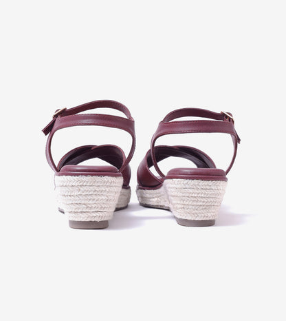 Cross-Strap Espadrille Wedges with Ankle Strap - Maroon