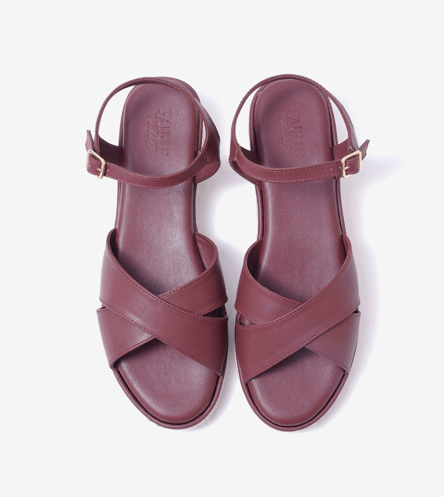 Cross-Strap Espadrille Wedges with Ankle Strap - Maroon