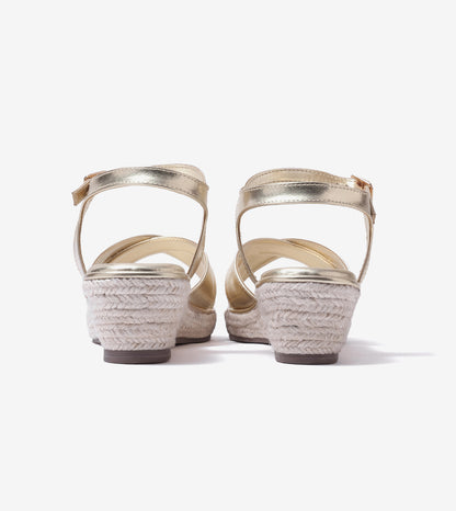 Cross-Strap Espadrille Wedges with Ankle Strap - Light Gold