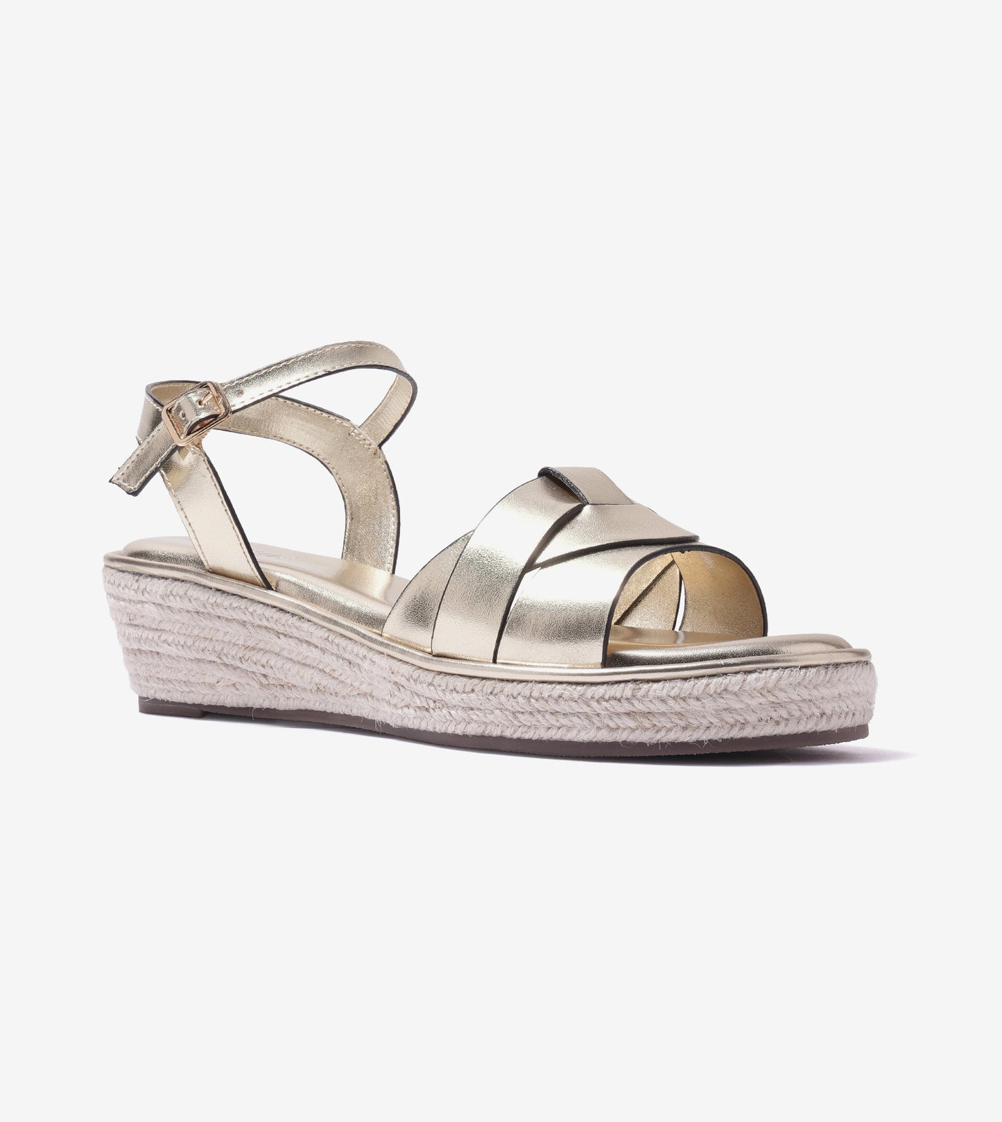 Double-Band Slide Wedges Ankle Strap - Light Gold